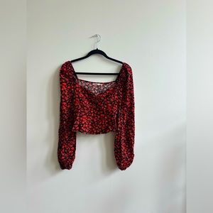 Red flower crop top
